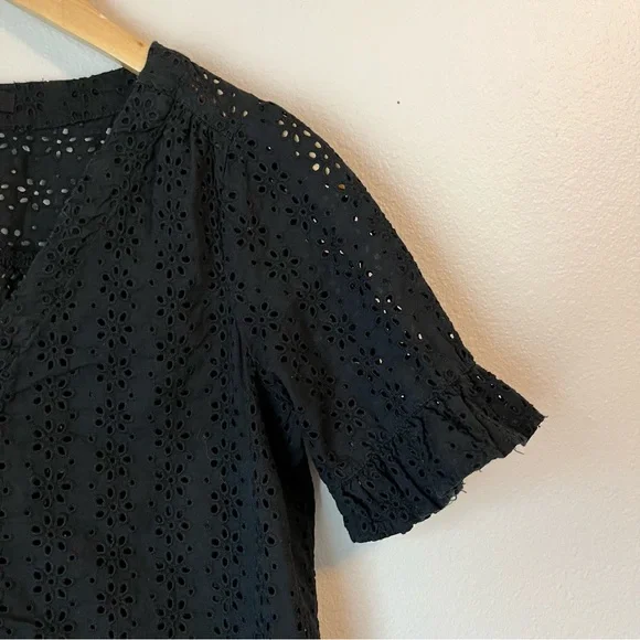 Madewell Eyelet Village Ruffle Sleeve Shirt Top Blouse Black - Picture 3 of 6